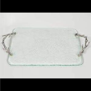 Michael Aram Coral Ocean Silver and Glass Cheese Serving Tray Silver Handles